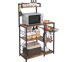 MIRA Home Keukenkast – Staand Keukenrek – Magnetronkast – Industrieel Metaal & Hout – 90x40x134 cm – Organizer Bruin/Zwart — cadeau in Cadeau-ideeën