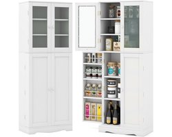 Costway Keukenkast van hout, hoge kast met glazen deuren, keukenbuffet, vrijstaand, multifunctioneel, met kantelbeveiliging, opbergkast voor keuken, eetkamer, woonkamer, 60 x 31,5 x 161,5 cm — cadeau in Cadeau-ideeën