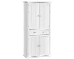Keukenkast 40 x 76 x 182,1 cm Wit, Badkamerkast Vrijstaand, Opbergkast met 6 Deuren, 4 Verstelbare Planken en Lade, Keukenmeubel met Extra Grote Opbergruimte, Dressoirkast, Multifunctionele Kast voor Keuken, Woonkamer en Eetkamer — cadeau in Cadeau-ideeën