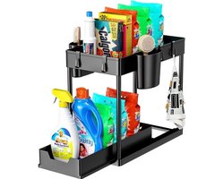 Wellewares - Keukenkast Organizer - Gootsteenkast Organizer met Uitschuifbare Lade Gootsteen - Zwart — cadeau in Cadeau-ideeën