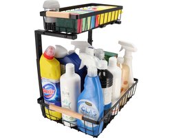 KROMS Gootsteenkast organizer zwart maat XL – Verstelbaar 2-laags gootsteenrek – Extra sterk tot 20 kg – Badkamer & keukenkast organizer — cadeau in Cadeau-ideeën