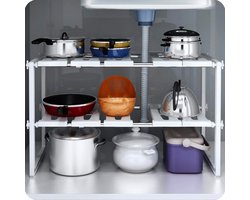 JT Products Gootsteenkast Organizer – Gootsteenrek – Uitrekbaar 53 Tot 75 cm Breed – Inclusief Nederlandse Handleiding - Keuken Kast Organizers – Opbergrek – Ladekast – Keukenkastorganizers - Aanrecht – Gootsteenkastrek – Keukenkast Rek – Pannenrek — cadeau in Cadeau-ideeën
