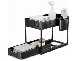 Cheqo® Onder de Gootsteen Organizer 2-Laags - Uittrekbare Kast Organizer - Keukenkast Organizer - Gootsteenorganizer - Uitschuifbare Schuiflade - Onderkast Organizer - Opbergrek voor Onder de Wastafel - Keuken en Badkamer Organizer - Zwart — cadeau in Cadeau-ideeën