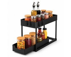 Caryota Keukenkast Organizer - Uitschuifbare Lade voor Gootsteenkast of Badkamer - Dubbellaags - Uitrekbaar - 39,7 x 22 x 35 cm - Kunststof - Zwart — cadeau in Cadeau-ideeën
