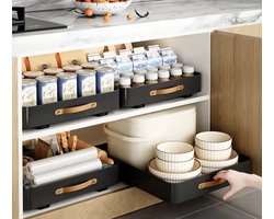 TammaT -Extra uitbreidbaar - Lade organizer - Telescopische lade - verstelbaar lade Mand - Keukenkastorganizer met handgreep - Uittrekbare laden - Opbergplanken voor keukenkasten - Uitschuifbare kastorganisator - Keuken organizer - Zwaart — cadeau in Cadeau-ideeën