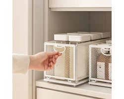 DKE® Keukenlade schuiflade organizer, gootsteenkast en keukenkast organizer, telescopisch keukenrek, maat L 40x24x21,2 cm, wit — cadeau in Cadeau-ideeën