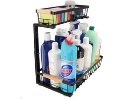 KROMS Gootsteenkast organizer zwart maat M – Verstelbaar 2-laags gootsteenrek – Extra sterk tot 20 kg – Badkamer & keukenkast organizer — cadeau in Cadeau-ideeën