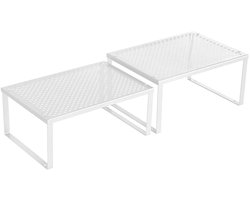 Keuken Organisator Planken Kast Opbergers Stapelbaar Uitbreidbaar - Set van 2 - Metalen Keuken Planken - Wit - KCS01WT — cadeau in Cadeau-ideeën