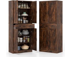 Hoge keukenkast - Voorraadkast - Keuken organiseren - 4 deuren en lade - 77 x 39 x 183 cm - Bruin — cadeau in Cadeau-ideeën