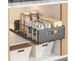 Uittrekbare Keukenorganizer met Schuifplanken - Opbergoplossing voor Kasten, Geen Boren Nodig, Zwart — cadeau in Cadeau-ideeën