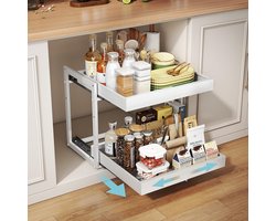 BOTC Uittrekbare Keukenkast Organizer - Verstelbare Kastlade 32-52 cm - Zonder Boren - Draagvermogen 25 kg - Voor Keukenkast & Voorraadkast - Wit — cadeau in Cadeau-ideeën