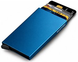 Walletstreet Uitschuifbare Pasjeshouder - Walletstreet Aluminium Creditcardhouder Card Protector Anti-Skim/ RFID Card Protector 8 Pasjes – Blauw — cadeau in Mode & Accessoires