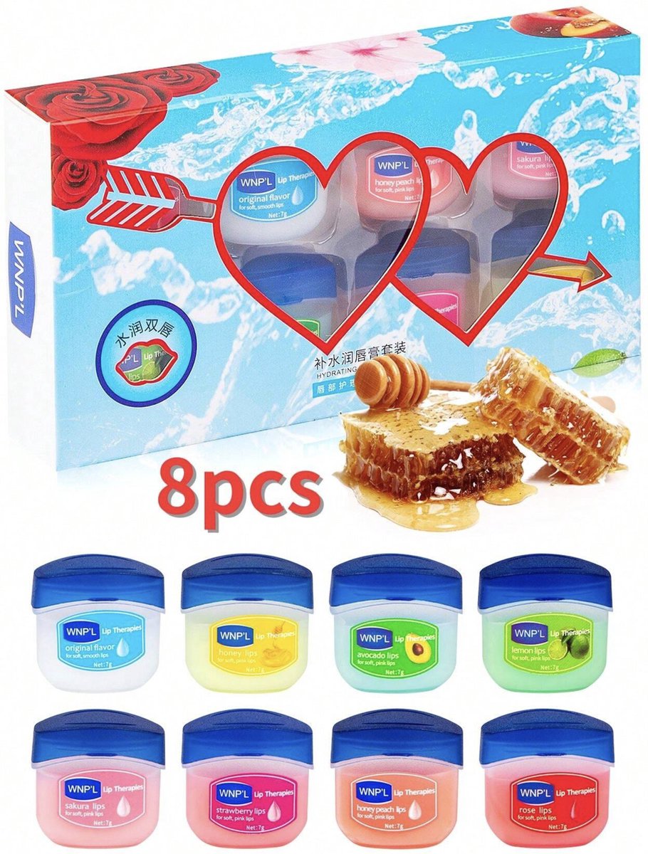 8stks mini Lippenbalsem set 8x7g | Hydraterende Lipverzorging, Anti Droge Lippen Lipverzorging, Cadeaukinderen, Mini Lippenbalsem Potjes, Lip therapies, Tiktok viraal, 8 verschillende Fruitige Smaken, Reisvriendelijk verpakking