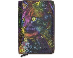 Walletstreet™ Leren Pasjeshouder – Colorful Cat Art Design – RFID Anti-Skim Portemonnee Heren & Dames – Uitschuifbare Cardholder – 9 Pasjes + Briefgeld – Compacte Luxe Creditcardhouder – Kaarthouder – Cadeau voor Mannen en Vrouwen — cadeau in Mode & Accessoires