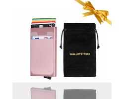 Walletstreet Uitschuifbare Pasjeshouder Slim-Fit Plus Collection Aluminium Creditcardholder/Card Protector Anti-Skim/ RFID 7 Pasjes Met Plakwallet – Voor Mannen & Vrouwen -Kerstcadeau Ideale Geschenk- Roze/Pink — cadeau in Mode & Accessoires