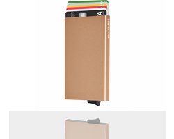 Walletstreet Uitschuifbare Pasjeshouder Slim-Fit Collection Aluminium Creditcardholder/Card Protector Anti-Skim/ RFID 7 Pasjes – Voor Mannen & Vrouwen -Kerstcadeau Ideale Geschenk- Goud/Gold — cadeau in Mode & Accessoires