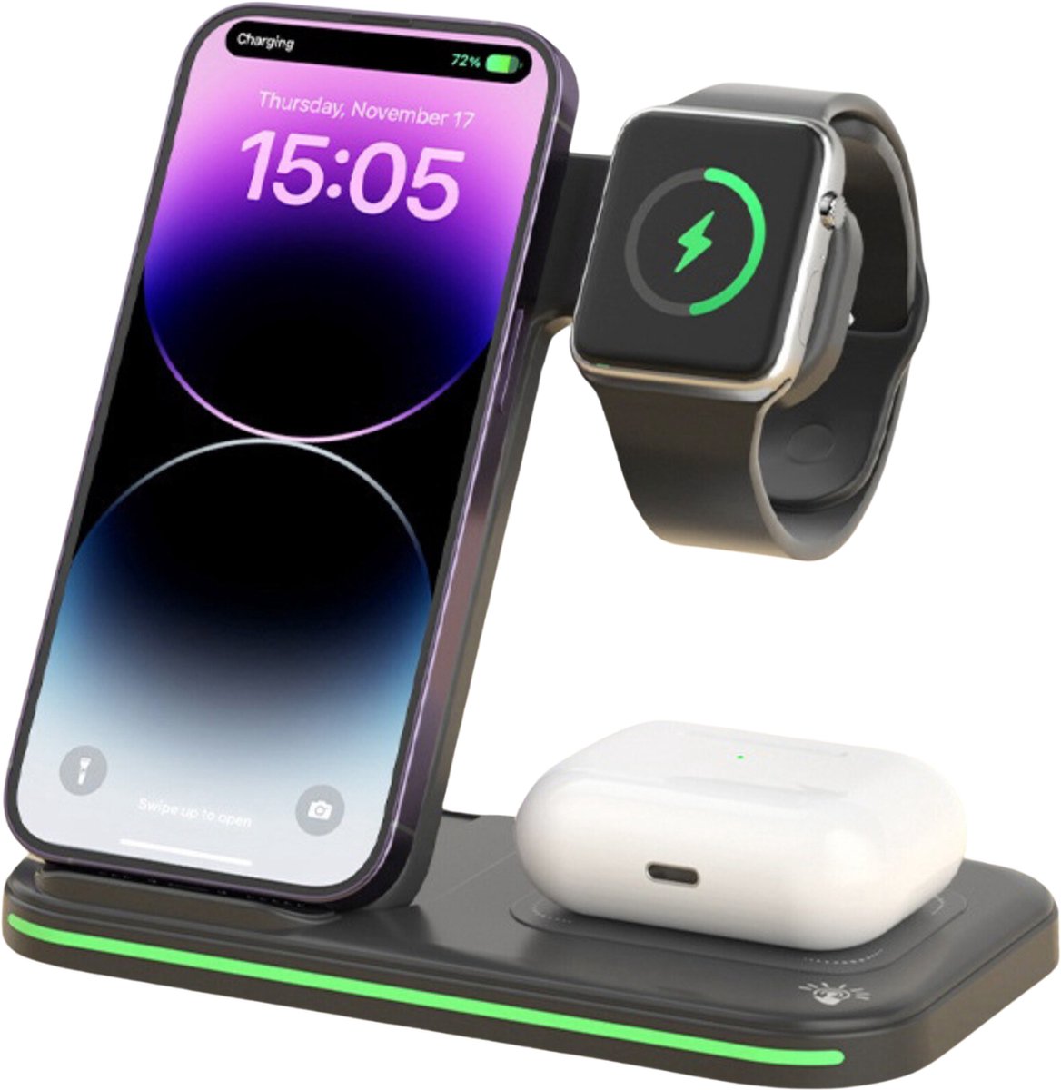 3-in-1 Draadloze Oplader - Draadloos Oplaadstation 15W - Lader - Geschikt voor Apple Watch / alle Smartphones / Draadloze oordopjes