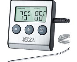 AdroitGoods BBQ Keukenthermometer - Digitaal – Vleesthermometer – Met timer - Magnetisch - RVS — cadeau in Kookcadeaus