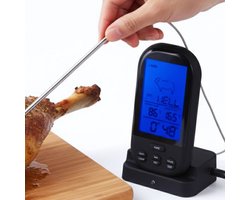 Lomera Digitale Vleesthermometer - Draadloze Vleesthermometer - Oventhermometer - Kerntemperatuur Vlees - Draadloze Ontvanger - Thermometer Met Timer - Led Achtergrondverlichting - Rvs Sonde - Temperatuurweergave Celsius — cadeau in Kookcadeaus