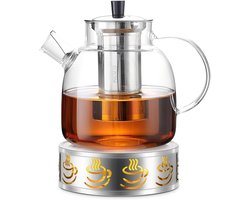 Stijlvolle glazen theepot van 1,8 liter met filter voor losse thee, BPA-vrij en vaatwasserbestendig — cadeau in Kookcadeaus