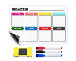 Magnetische Weekplanner Whiteboard - A3 Formaat - Familieplanner & Gezinsplanner - Planbord voor Koelkast - To Do Planner - Planbord voor Thuis en Kantoor - Inclusief 3 Markers en Wisser — cadeau in Kalenders & Planners