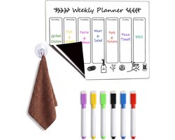 Whiteboard, weekplanner, afwasbaar, met 6 magnetische markers, uurplanner, zelfklevend, voor koelkast, perfect als familieplanner, maaltijdplanner, schoonmaakplanner of to-do-lijst, 40 x 30 — cadeau in Kalenders & Planners