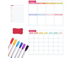 Magnetische kalender voor op de koelkast met whiteboardstift - Kalender met whiteboardstift en whiteboard voor op de koelkast - Magnetische maand- en weekplanners - Met lijstbord - Inclusief 5 stiften en 1 wisser — cadeau in Kalenders & Planners