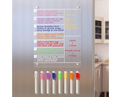 Menubord - inclusief 8 stiften - Maaltijdplanner voor op de koelkast - 30 x 20 cm - Acryl - Magnetisch - Uitwisbaar - Kalender/notitieblok - Kan gebruikt worden voor to-do-lijsten, boodschappenlijsten en klusjes - Transparant — cadeau in Kookcadeaus