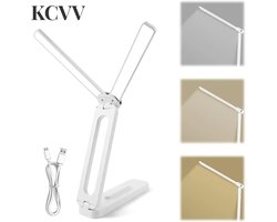 Bureaulamp -bureaulamp led dimbaar-bureaulamp kind- Opvouwbare studielamp met USB-oplaadpoort - Draaibare LED-bureaulamp met dubbele arm - Draagbare nachtlamp met drie kleurstanden - Voor lezen, knutselen, werken en studeren - Wit - 20,5 cm — cadeau in Gadgets