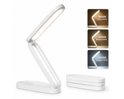 Bobypet - Opvouwbare Draadloze LED Bureaulamp met Accu - Oplaadbare Leeslamp met 3 Lichtstanden en Dimbare Functie - Draagbare USB C Tafellamp voor Studie, Kantoor, Reizen en Nagels - Wit — cadeau in Gadgets