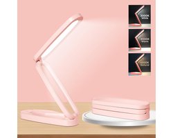 ZVD Roze oplaadbare bureaulamp – Compacte, draadloze LED-leeslamp op batterijen voor kantoor en thuis; opvouwbaar en draagbaar, dimbaar met 3 kleurtemperaturen en instelbare helderheid. — cadeau in Gadgets