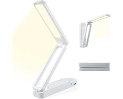 KZQ LED-bureaulamp voor kantoor en thuis, werkt op batterijen, oplaadbaar, opvouwbaar en draagbaar, LED-bureaulampstrip, 3 instelbare helderheidsniveaus, draadloze leeslamp (wit) — cadeau in Gadgets