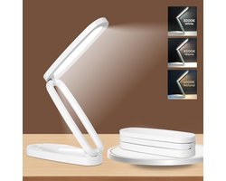 ZVD Wit oplaadbare bureaulamp – Compacte, draadloze LED-leeslamp op batterijen voor kantoor en thuis; opvouwbaar en draagbaar, dimbaar met 3 kleurtemperaturen en instelbare helderheid. — cadeau in Gadgets
