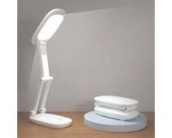 LED Bureau Lamp voor Kantoor en Thuis - Oplaadbare en Opvouwbare Draagbare Lamp met 2-Voudige Bevestiging - 3 Helderheidsniveaus Instelbare Draadloze Leeslamp (Wit) — cadeau in Gadgets