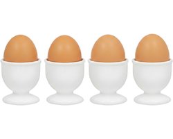 Gerimport Eierdopjes - 4x stuks - wit - kunststof - 4 x 5 cm - voor ontbijt /brunch / Pasen — cadeau in Cadeau-ideeën