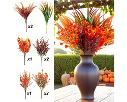 9-delige herfstkunstbloemset - UV-bestendige kunstcamelia-plantenset voor binnen- en terrasdecoratie - Seizoensgebonden woonaccessoires voor housewarming, herfst, Kerstmis, Halloween, Pasen, Thanksgiving en Valentijnsdag — cadeau in Cadeau-ideeën