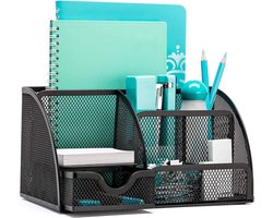 Bureau-organizer, 6 legplanken, bureau-organizer met lade, pennenhouder, metalen tafelorganizer, kantoor, schoolpennen, ruimtebesparende organisatie, zwart — cadeau in Cadeau-ideeën