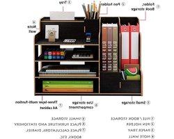 Houten Bureau Organizer met Lade, Ruimtebesparende Opbergdoos voor Kantoor, School en Thuis, Ideaal voor Kantoorbenodigdheden en Decoratie — cadeau in Wonen & Interieur
