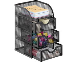 3-Laden Mesh Bureau Organizer - Zwart - Desktop Opbergrek voor Kantoorbenodigdheden en Briefpapier - Voor Kantoor - Thuis en Studenten — cadeau in Cadeau-ideeën