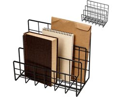 Bureau-organizer van metaal, 2 stuks desktop-ordners met 3 verticale vakken, stijlvolle brieforganizer voor kantoor en thuis, ideaal voor documenten en postsortering (zwart) — cadeau in Cadeau-ideeën