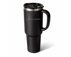 Thermosfles / Thermosbeker met eigen naam - Zwart - Laser gegraveerd — cadeau in Eigen foto/tekst