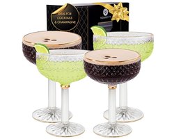 Set van 4 Luxe Kristallen Coupe Glazen - Perfect voor Cocktails en Champagne — cadeau in Kookcadeaus