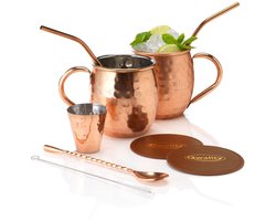 Luxe Moscow Mule Beker Set – Cocktail set - Inclusief 2 Heerlijke Mule Recepten - Luxe Cadeau Man Vrouw - 500ml - Qwality® — cadeau in Kookcadeaus