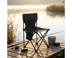 Zwarte extra grote (39x39 cm) opvouwbare campingstoel – ook geschikt om op te schetsen – voorzien van een zijvak een draagbare opvouwbare stoel die ideaal is voor kamperen vissen en gebruik in de tuin — cadeau in Sport & Outdoor