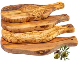 Unyqoos ® Authentieke Handgemaakte Olijfhouten Snij- en Serveerplanken Set voor Keuken en Diners (4 stuks) — cadeau in Kookcadeaus