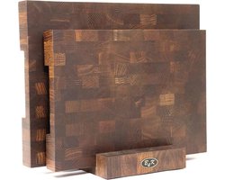 Set van 2 hakblokken met houten standaard | Handgemaakte snijplank met handgrepen | Antibacteriële keukenplank met antislip voetjes — cadeau in Kookcadeaus