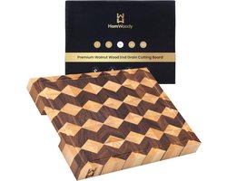 Snijplank Walnoot Hout - Hakplank Kaasplank - Keuken Voorbereiding - End Grain Ontwerp - 38x28x2.5 cm - Natuurlijk Hout — cadeau in Kookcadeaus