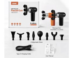 MDHL Massage Gun - Fascial Gun - Massage Gun mini - Incl. 9 opzetstukken - Massage Apparaat - Spier massage - Spierherstel en Relax massage - Draadloos - Oranje/Zwart — cadeau in Sport & Outdoor
