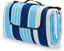 Picknickkleed XXL 200x200 cm - Waterdicht Picknickkleed - blauw/wit - Draagbare en Wasbare Picknickdeken met Handvat - Zandvrij Buitenkleed voor Strand, Camping, Park, Tuin, Wandelen, Barbecue en Picknick - Opvouwbaar Picknickkleed - Gewatteerd — cadeau in Sport & Outdoor