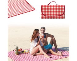 Picknickkleed - 200 x 300 cm - Waterdicht - met Handvat - Opvouwbaar Buitenkleed - Campingkleed - Picknickdeken voor Buiten - Draagbare tuin-strandmat - Strandkleed - zandbestendig - voor Strand, Park, Barbecue, Wandelen - rood-wit geruit — cadeau in Sport & Outdoor